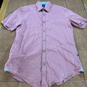 Hugo Boss Pink Slim Fit Stretch Linen Button Short Sleeve Shirt Men's Sz Medium